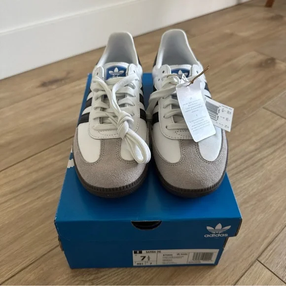 Adidas Men's Samba OG White/Black Leather Shoes Sneakers B75806 – Size 7.5 NEW - Picture 2 of 7
